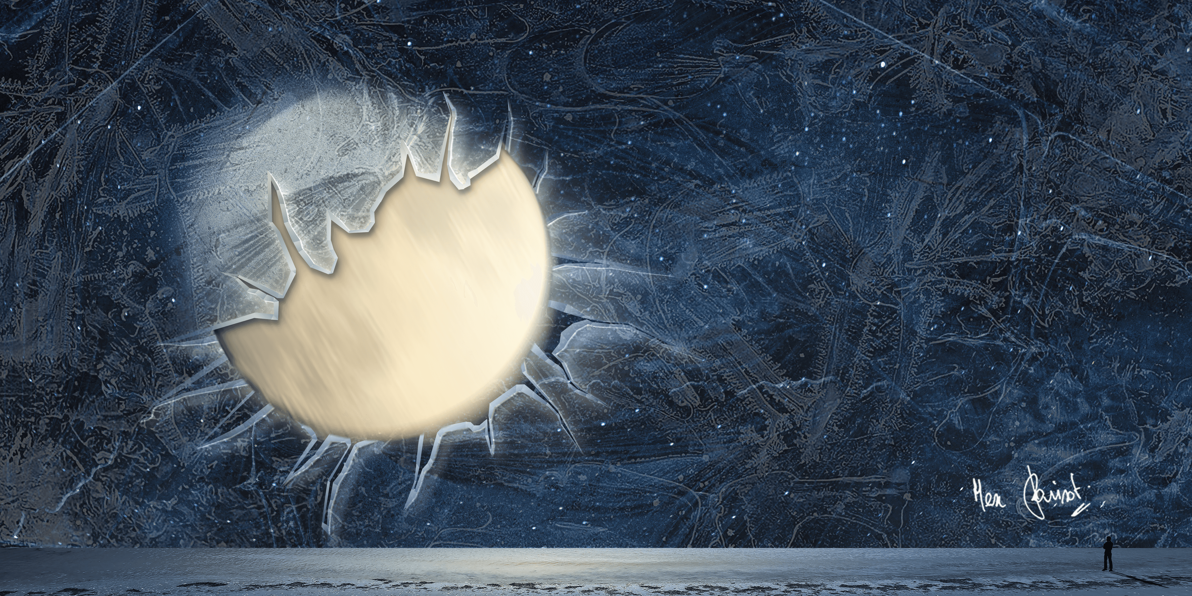 Lune transperçant un mur de glace